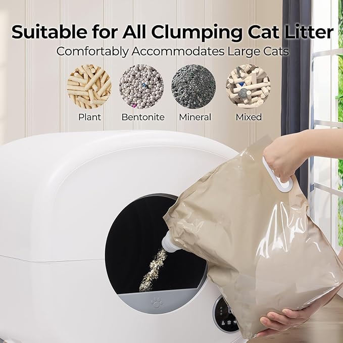 Automatic Cat Litter Box Self Cleaning for Multiple Cats – XL Smart Litter Box with App Control, Odor-Free Waste Disposal, Quiet Operation, Safety Sensors, Compatible with Clumping Litter