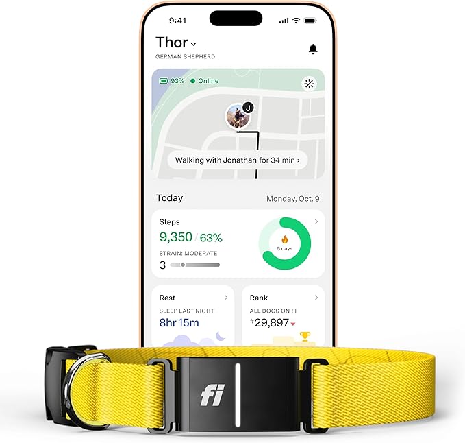 New Fi Series 3+ Smart Dog Tracker Collar – AI GPS for Dogs, Health & Behavior Monitor, Virtual Fence, Escape Alerts, Waterproof, Apple Watch Compatible 12Mo Membership Included