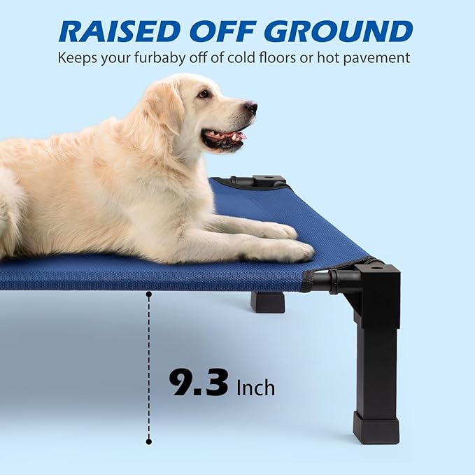 Heeyoo Elevated Dog Bed, Cooling Raised Pet Cot with Chew Proof Washable Breathable Mesh and Metal Frame, Portable Dog Cot Bed with No-Slip Feet for Outdoor or Indoor Use