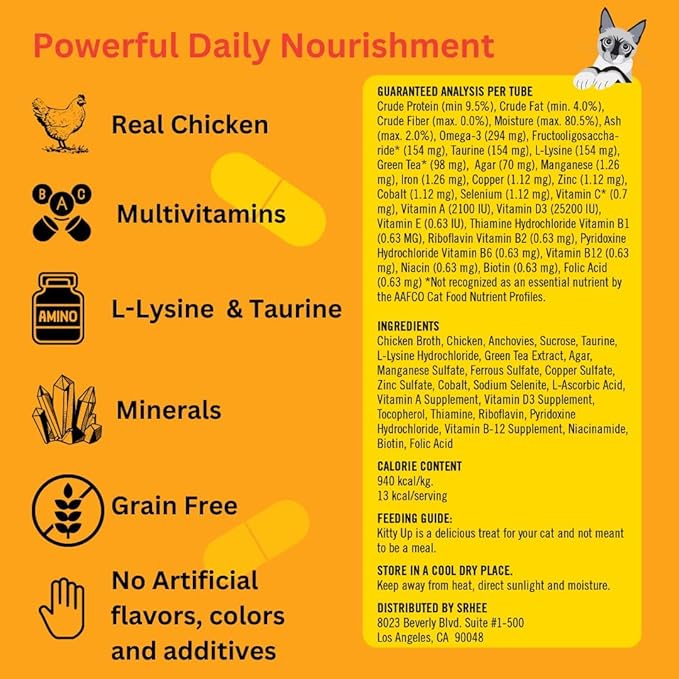 Lickable Cat Treat Pouches for Indoor Cats - All Natural Chicken Puree Tube Treats, Kitten and Senior Soft Wet Cat Treats - Grain Free, Lysine, Taurine; 12 Tubes .05 oz ea.