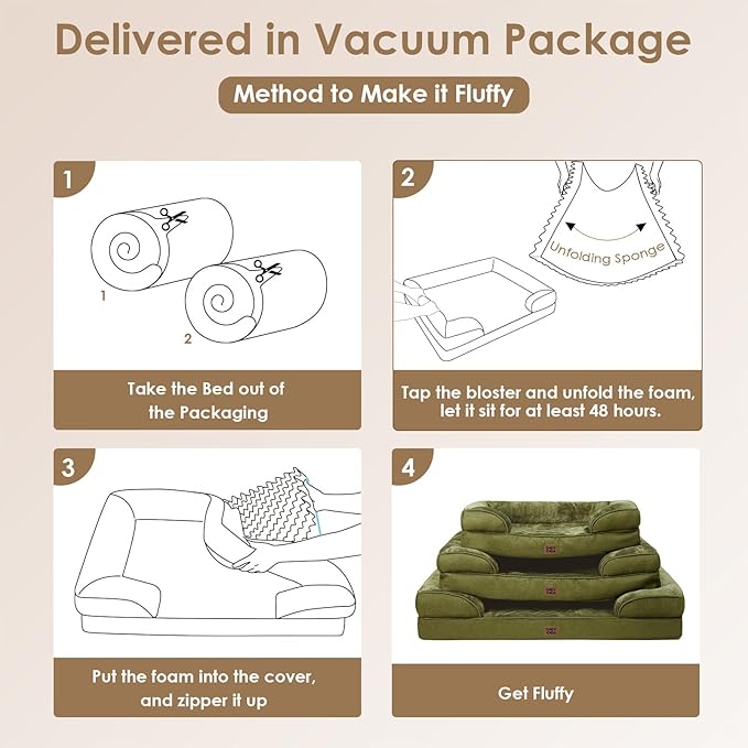 EHEYCIGA Orthopedic Dog Beds Large Sized Dog, Waterproof Memory Foam Pet Bed with Sides, Non-Slip Bottom Large Pet Bed with Washable Removable Cover, Olive Green