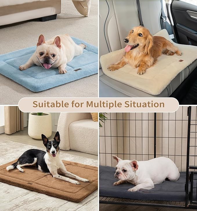 Made4Pets Dog Crate Pad Bed for Large Dogs, Washable & Reversible, Anti-Slip Kennel Mat for Cozy Sleeping, Soft Fluffy Dog Bed for Indoor & Outdoor Use, 44"x32", Brown