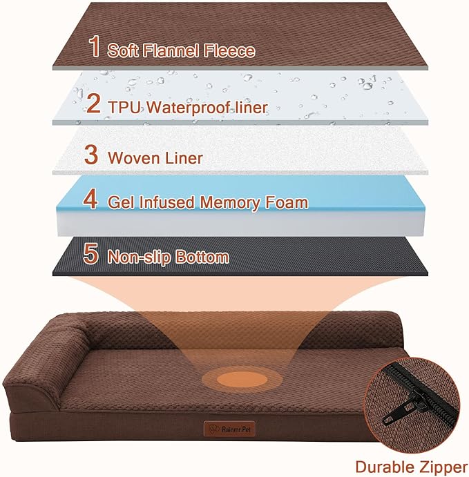 Orthopedic Dog Bed Medium Size Dog, 3 Inch Memory Foam Pet Bed for Small and Medium Dogs, Washable Removable Cover, Nonskid Bottom, Waterproof, 35x23 Inches, M Brown Grey