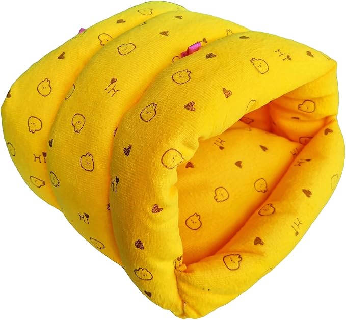 WOWOWMEOW Guinea-Pigs Bed,Hamster Bed,Small Animals Warm Hanging Cage Cave Bed (L, Heart-Yellow)