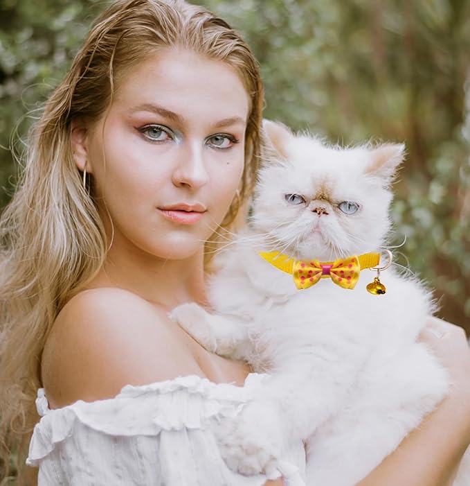 16 PCS Cute Cat Collars with Bells - Breakaway Collars for Girls & Small Kittens - Pink, Bowtie Design - Kitten Supplies