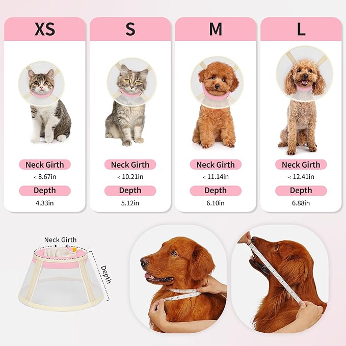 Soft Dog Cone Collar to Stop Licking-Adjustable Comfortable Mesh Recovery Collar After Surgery for Small or Miniature Dogs, Alternative to Plastic Elizabethan Collars for Neuter Incision Care (Pink,L)