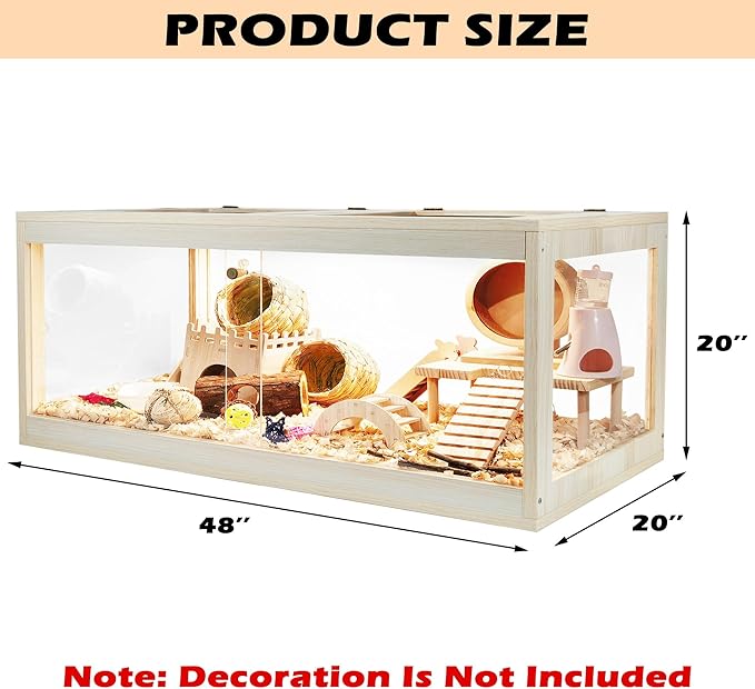 Prolee Hamster Habitat Chewproof, Mice and Rat Habitat with Transparent Sides, Hamster Cage with Openable Mesh Top, Solid Built with Lock Design (48" L x 20" W x 20" H)