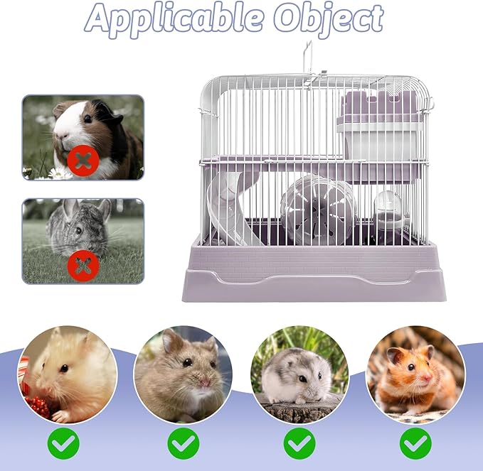 PINVNBY 2-Tier Dwarf Hamster Cage, Hamster Travel Cage Portable Mouse Cage with Running Exercise Wheels, Water Bottle and Food Dish for Hamster Mouse Rat 11.7 * 8.7 * 9.38 in (Blue)