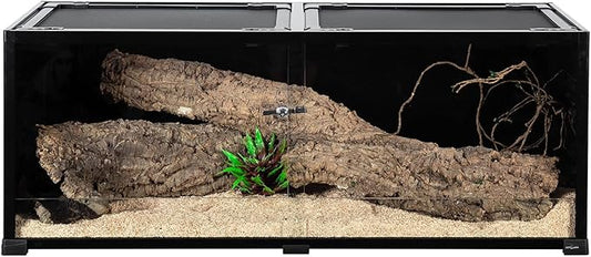 REPTI ZOO 68 Gallon Reptile Terrariums, 48" X 18" X 18" Reptiles Tanks Enclosure for Bearded Dragon Ball Python Snake, Black-Tinted ECO Glass Reptile Habitat with Sliding Door & Top Screen Ventilation