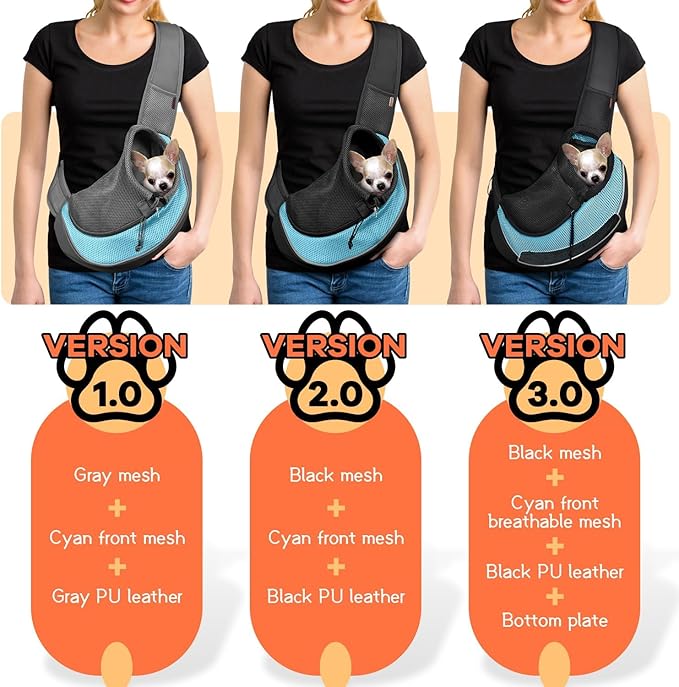 YUDODO Pet Sling Carrier for Small Dogs & Cats – Hands-Free Puppy Carrier with Safety Hook, Large Zipper Pocket, Soft Breathable Mesh, Adjustable Strap & Reflective Strip (Cyan 1.0 S)