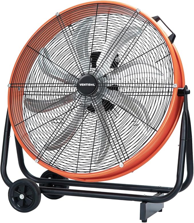 VENTISOL 24 Inch Industrial Floor Drum Fan, 9500 CFM Heavy Duty Floor Fan with 8 Blades, 3-Speed High Velocity Shop Fan, Metal Fans for Warehouse, Patios, Garage