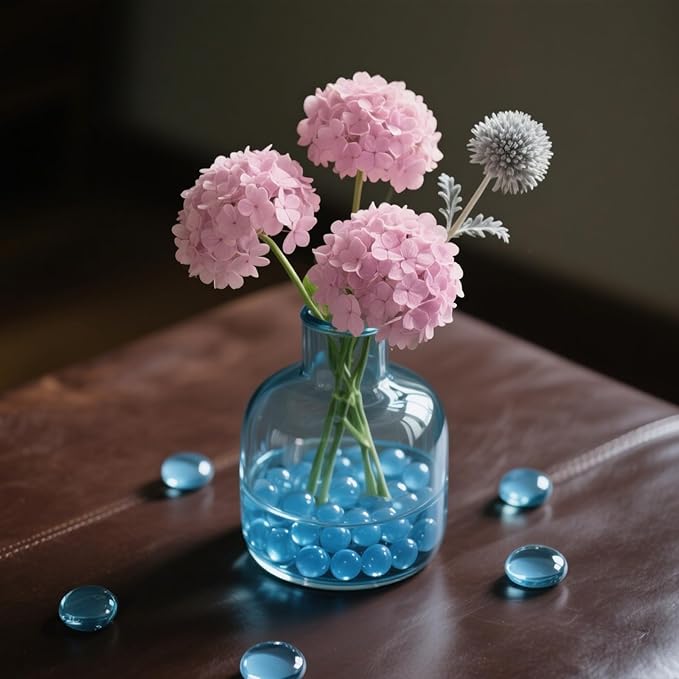 2.16LB Glass Beads Vase Filler Aquarium Gravel Decor Flat Glass Marbles Gems Pebbles Fish Tank Rocks Home Decorative Art Craft - Light Blue