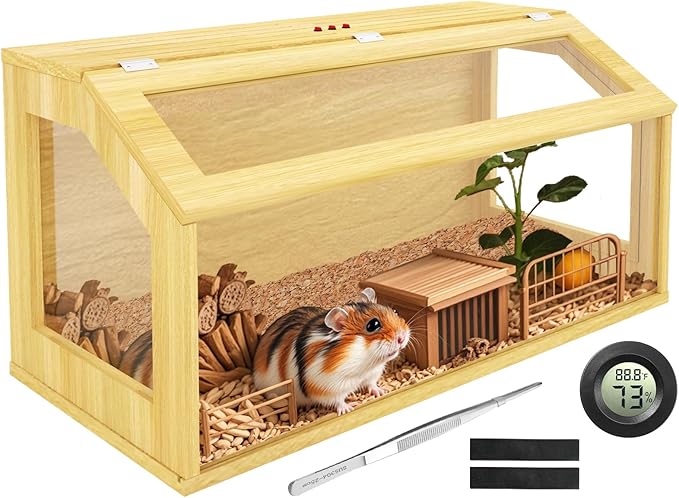 40" Large Hamster Cage, Chewproof Gerbil Cages and Habitats, Openable Top Roof Window with Silencing Pad, Wooden Guinea Pig Cage for Small Animals, Dwarf and Syrian Hamster, 40 x 20 x 20 Inches