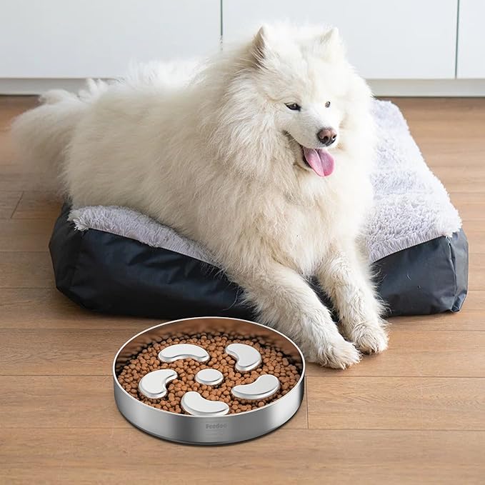 Slow Feeder Dog Bowl, Double Wall Food-Grade Stainless Steel, Heavy Duty with Non-Slip Rubber Base, 2.5Cups Capacity for Medium Large Dogs to Slow Down Eating