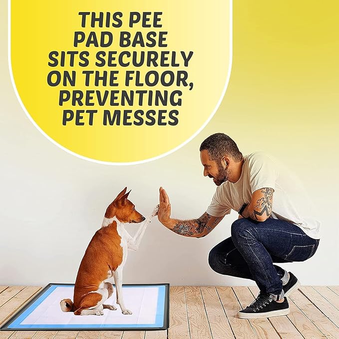 TidyFriend 2 Pk Pee Pad Holder Tray for 28” x 23” Pee Pads with Corner Lock Holes, Raised Edges, Non-Spill, Easy to Clean Silicone Dog Potty Tray Holder, for Indoor Floor Protection (Black)