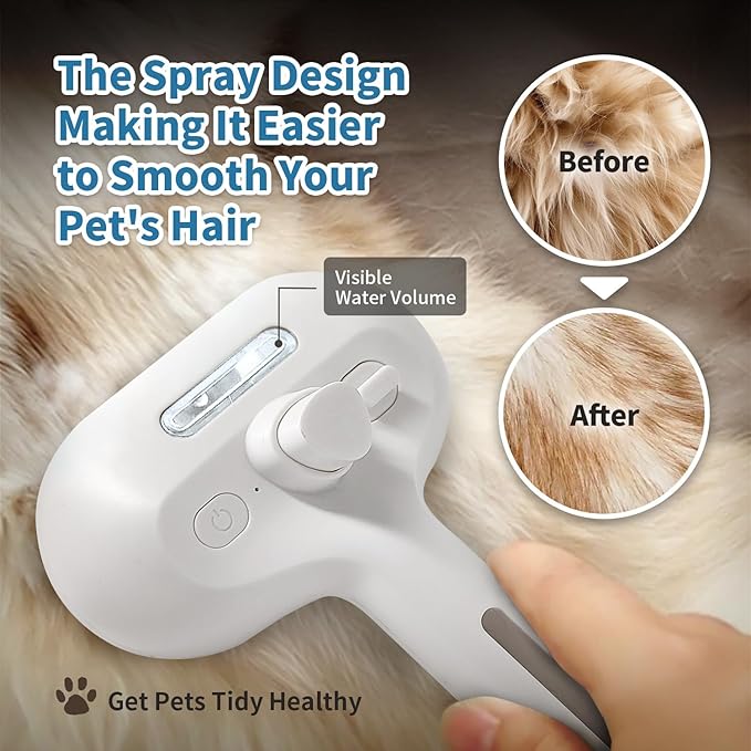 3 In 1 Self Cleaning Steamy Pet Brush - Anti-Static, Grooming Tool for Long and Short Hair Pets, Removes Loose Hair and Reduces Shedding, White