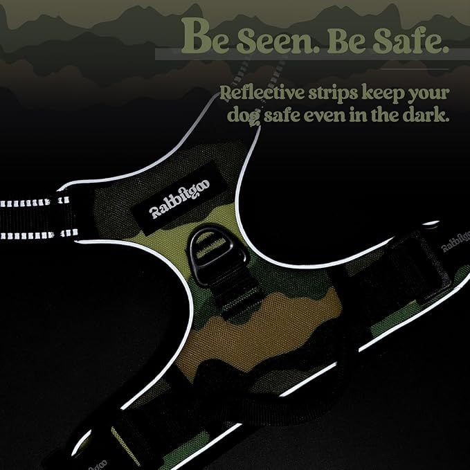 rabbitgoo Dog Harness No Pull with 2 Leash Clips, Adjustable Soft Padded, Reflective Oxford No Choke Pet Vest with Easy Control Handle for Large Dogs, Green Mountain,S