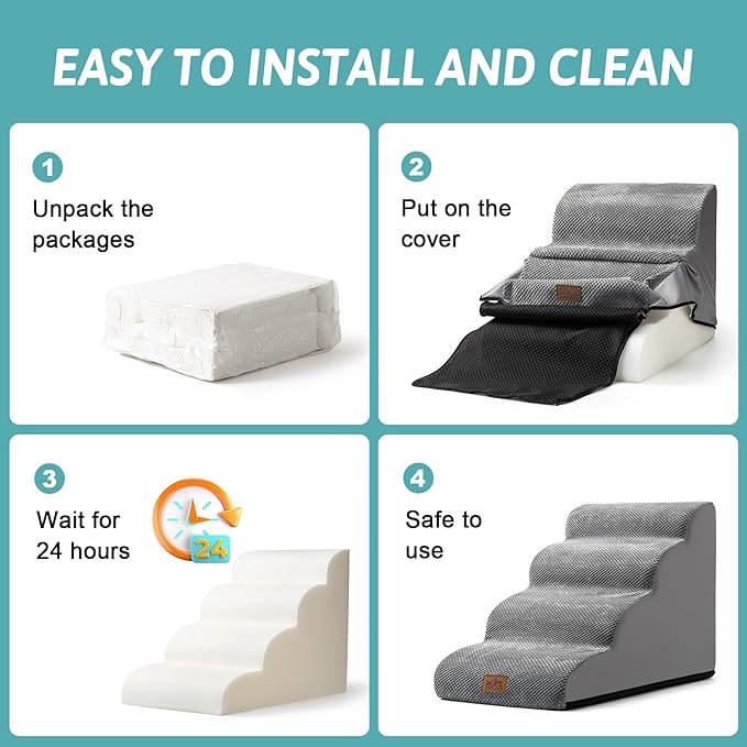 Dog Stairs for Small Dogs 15.7" H, Curved Dog Step for Puppy, Older Cat, Medium Pet Ramp for Sofa, Couch or Bed, Ladder with High Density Foam, 15.7x22.4x15.7 inch, 3 Step, Grey