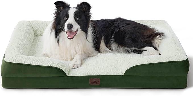 Bedsure Orthopedic Dog Beds Large Sized Dog - Washable Large Dog Cat Bed Waterproof, Comfort Dogs Couch Sofa with Washable Removable Cover, Pet Bed with Nonskid Bottom, Plush-Green, 35"
