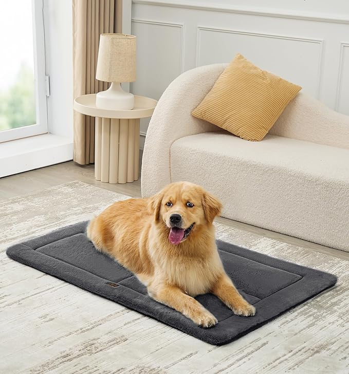 Made4Pets Dog Crate Pad Bed for Extra Large Dogs, Washable & Reversible, Anti-Slip Kennel Mat for Cozy Sleeping, Soft Fluffy Dog Bed for Indoor & Outdoor Use, 48"x30", Dark Gray