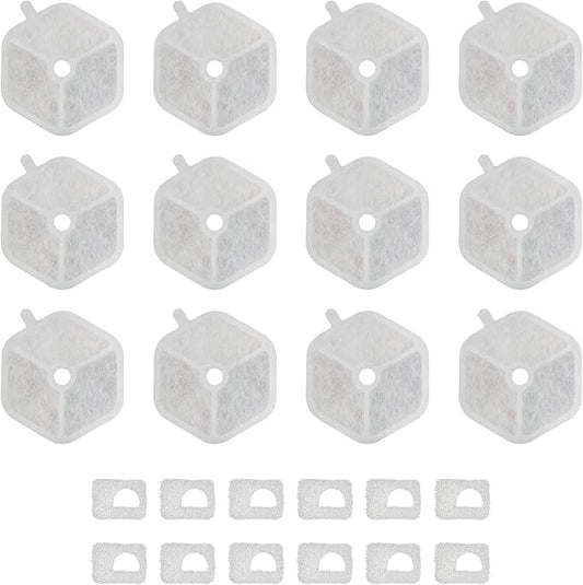PET STANDARD Replacement Water Filter & 12 Pack Pre-Filter Sponges Compatible with Smartoo 152oz/4.5L Automatic Cat Fountain PTM-643, Pack of 12