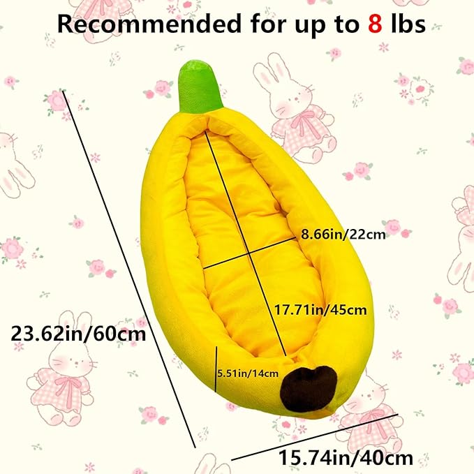 Rabbit Bed,Bunny Bed,Thick&Soft with Removable Mat,Machine Washable Guinea Pig Cushion,Cozy Rabbi Plush House,Warm Small Animal Sleeping Beds(Yellow Banana Shape-L)