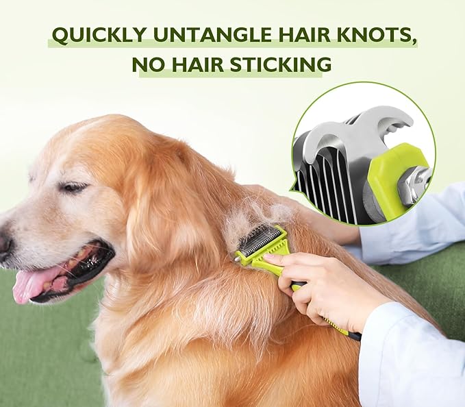 Pecute Pet Dematting Tool 2 Pack - Double Sided Undercoat Rake & Dematting Comb for Detangling Matted or Knotted Undercoat Hair, Great for Medium or Long-haired Dogs & Cats