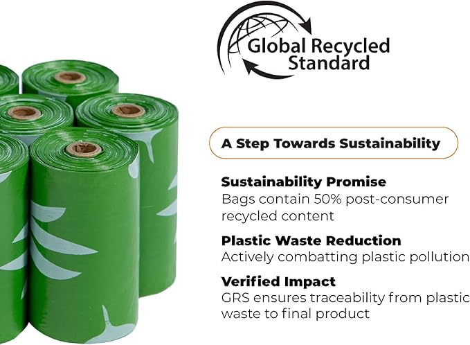Best Pet Supplies Poop Bags for Dogs, 50% Post-Consumer Recycled Content dog waste bags on rolls, fits all poop bag holders for leashes - 150 Count, Green, Lavender Scented