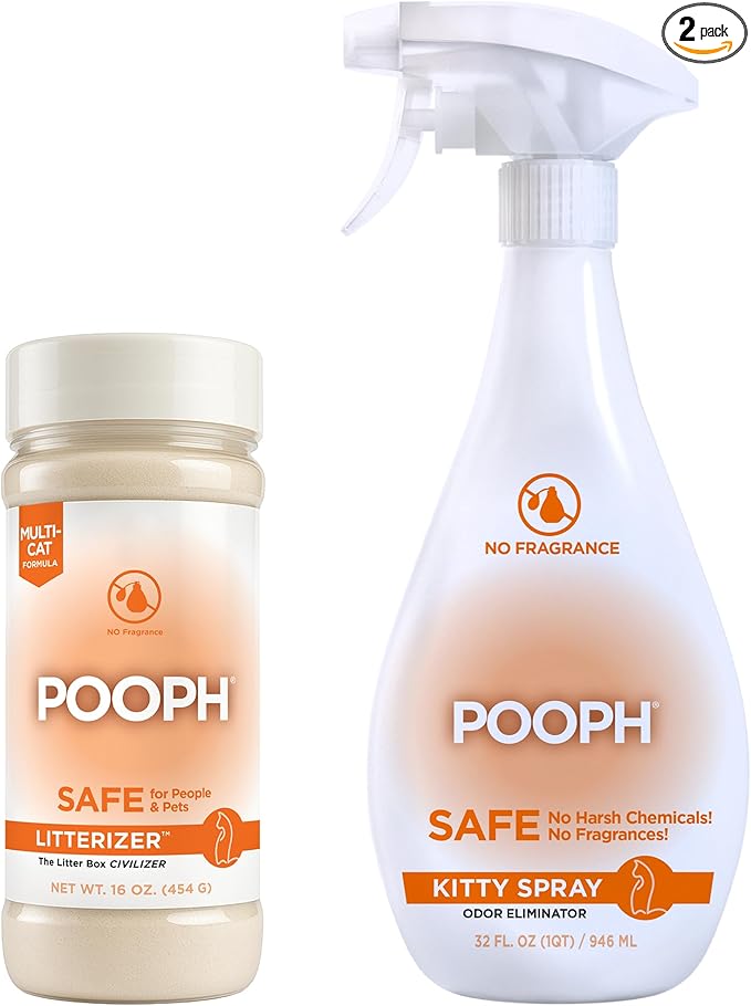 POOPH® LITTERIZER™ + Kitty Spray Bundle – Fragrance-Free Odor Eliminator for Litter & Cat Areas, Absorbs Moisture, Non-Toxic, No Harsh Chemicals, Patented Technology for Everyday Use