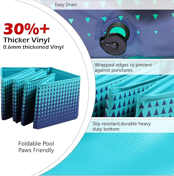 Jasonwell Foldable Dog Kiddie Pool - Hard Plastic Kids Paddling Pool Toddler Baby Swimming Pools for Backyard Collapsible Whelping Box Pet Doggie Cats Wading Pools Bathtub for Puppy Large Dogs 79In