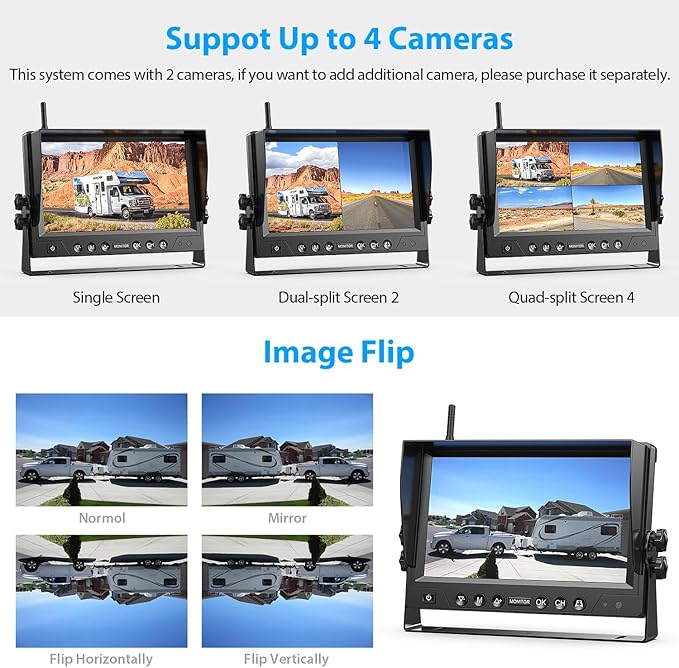 2 Magnetic Solar Wireless Backup Camera HD 1080P 9" DVR Monitor, Solar Rechargeable RV Backup Cameras Wireless System for Hitching Gooseneck Horse Trailer Fifth Wheels RVs Trucks BL902