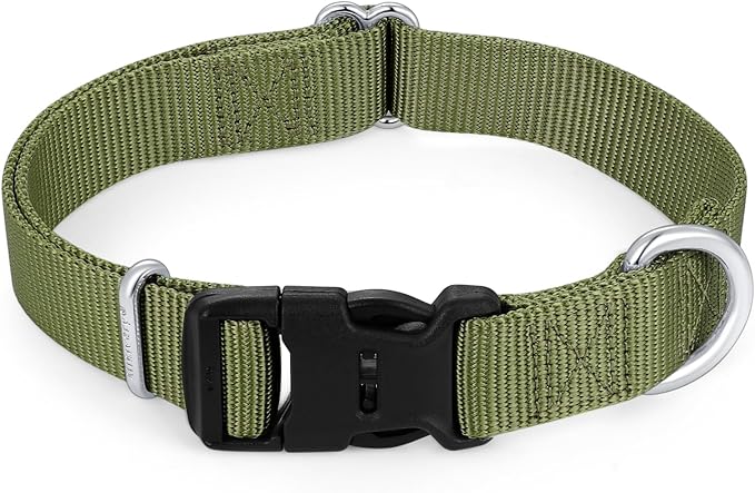 Mikivery Nylon Dog Collar with Quick Release Buckle Soft Adjustable Sturdy for Small Medium Large Dogs Military Green,L