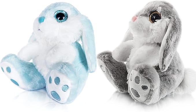 My OLi Bunny Stuffed Animal Pack of 2 Plush Rabbit 7in Stuffed Bunny with Floppy Ear Bedtime Friend Soft Toy Gifts for Girls Boys Kids, Gray & Blue