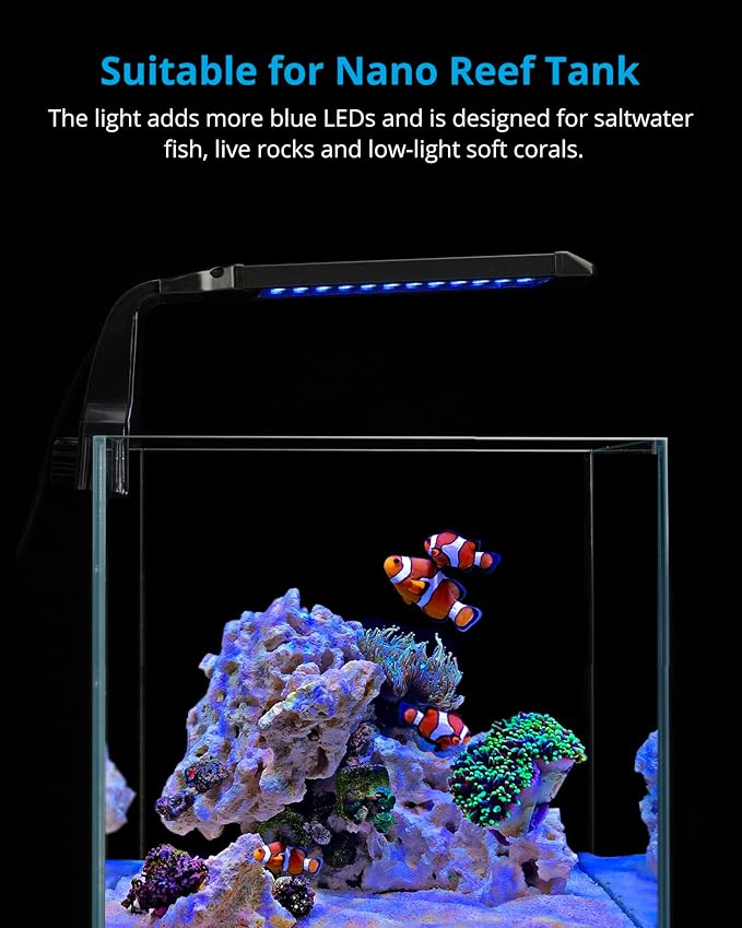 NICREW Marine Clip on Aquarium Light, Saltwater Fish Tank Light for Coral Reef Tanks with LCD Timer, 2 Lighting Modes