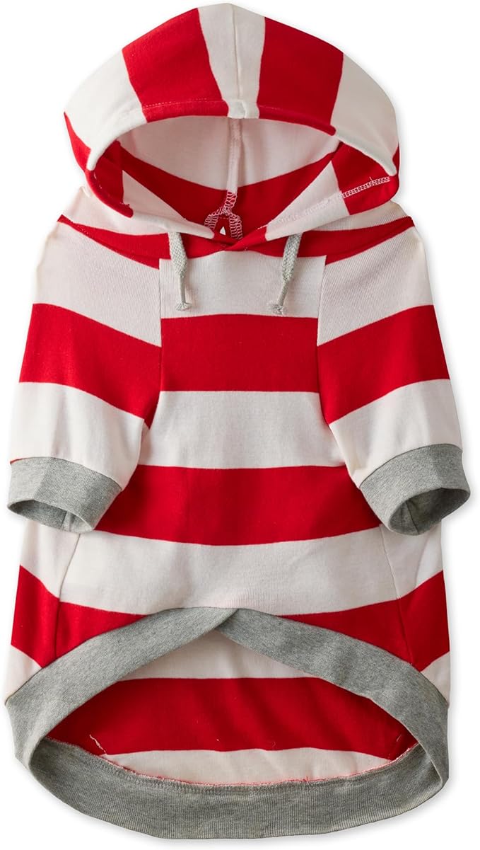 Rocky – The Orginal Lightweight Hooded TEE 100% Organic Cotton Dog Hoodie Pet Coat Sweater for Small, Medium, Large Dogs, Red Bold Stripe, Medium