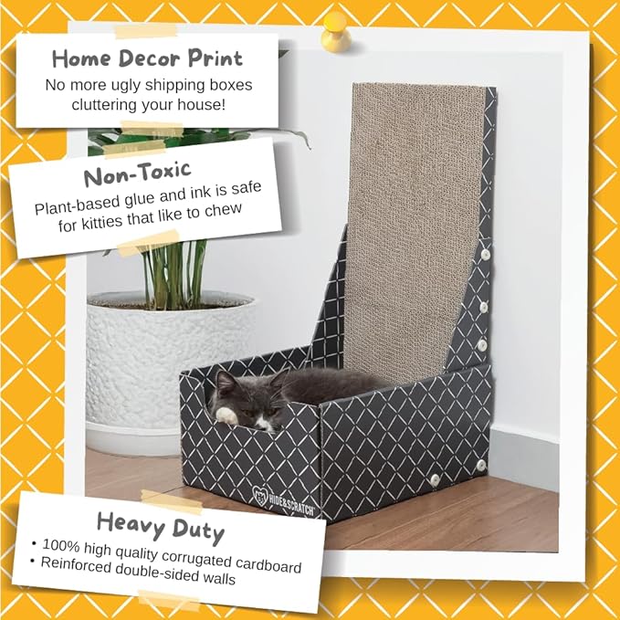 HIDE & SCRATCH 26" L Shaped Cat Scratcher Box and Cat Bed with Double-Sided Cardboard Cat Scratch Pad