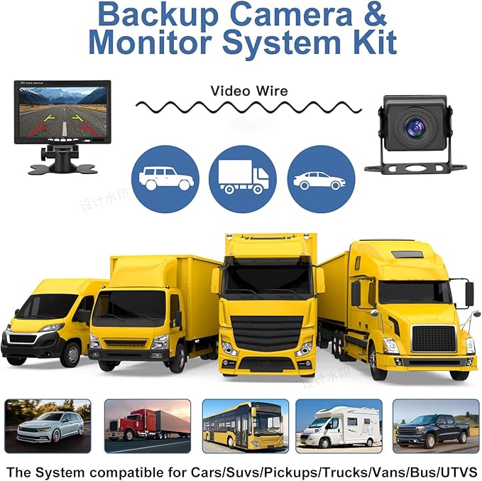 Kairiyard 7 Inch HD 1080P Backup Camera, 2 Channel, DIY Grid Lines 150° Wide Angle Reverse Rear View Camera Wired Back up Camera System for Truck RV Car Trailer Camper Tractor