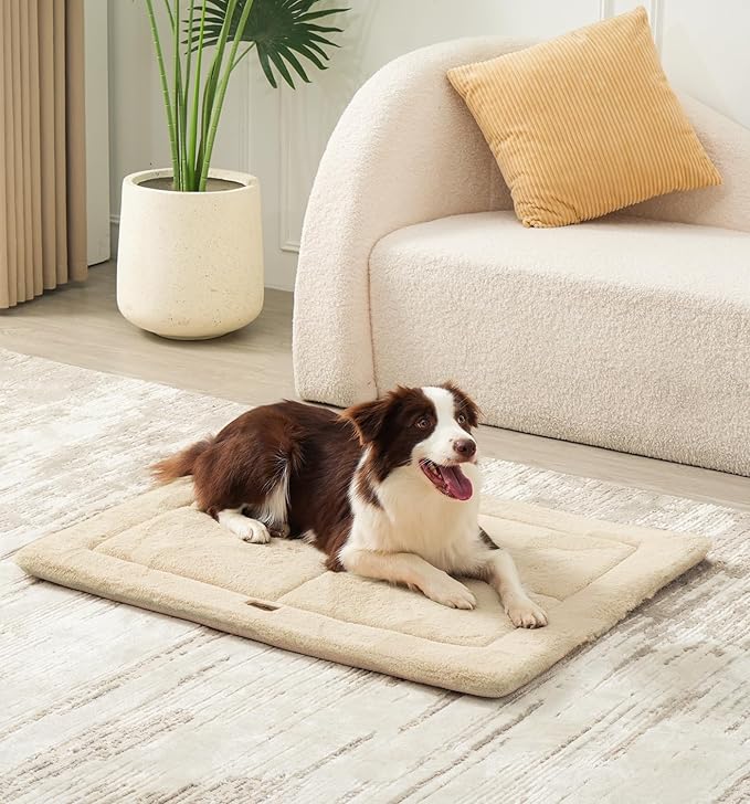 MADE 4 PETS Dog Crate Pad Bed for Large Dogs, Washable & Reversible, Anti-Slip Kennel Mat for Cozy Sleeping, Soft Fluffy Dog Bed for Indoor & Outdoor Use, 36"x27", Beige