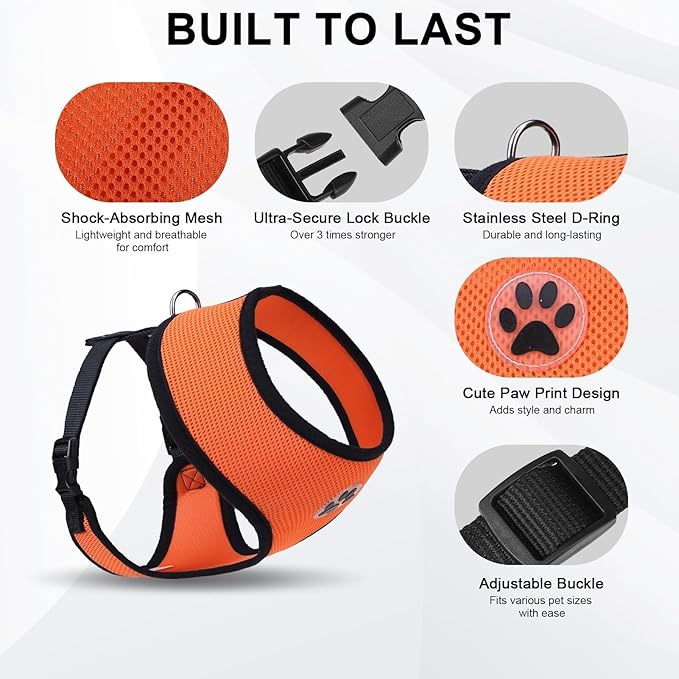 BINGPET No Pull Dog Harness,Soft Mesh Breathable All Weather Vest Harness,Safety Protection Design Durable Adjustable Step-in Easy Walk Dog Harness for Small Medium Large Dogs(Orange,XL)