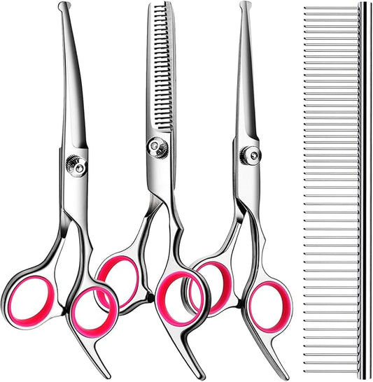 5 in1 Dog Grooming Scissors Kit, Professional Dog Scissors for Grooming with Safety Round Tips, Titanium Coated Grooming Shears for Dogs Cat Pet At Home