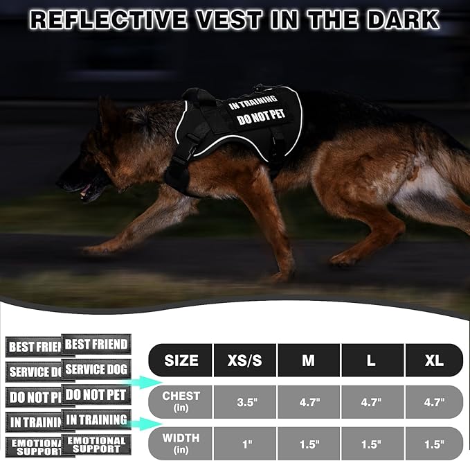 WINSEE Service Dog in Training Mesh Harness with 10 Pet Patches for Medium Dogs, Soft Air Mesh Breathable Tactical Dog Molle Vest, Reflective Military Pet Vest for Walking Hiking