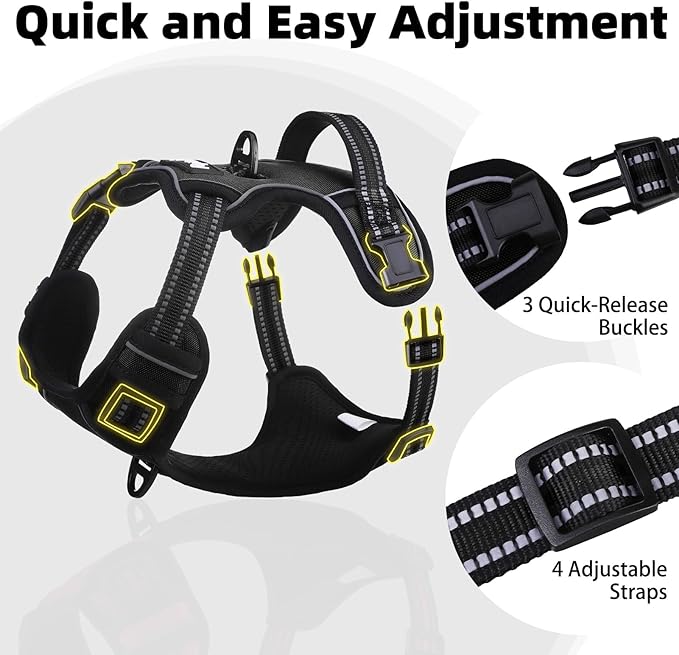 PUPTECK No Pull Dog Harness for Large, Adjustable Reflective Dog Harness with Handle Easy Control, Comfortable Soft Padded Pet Vest Harness for Extra Large Dogs, Black XL