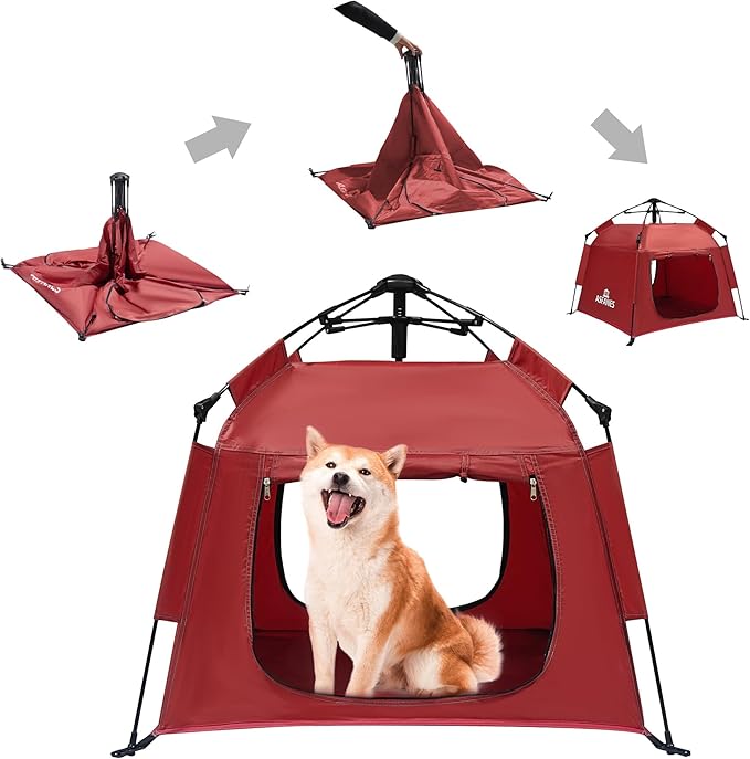 Outdoor Waterproof Pet Automatic Camping Tent, Pop up Cave Bed for Indoor Cats and Small Dogs, Portable Cat House Dog House, Red.