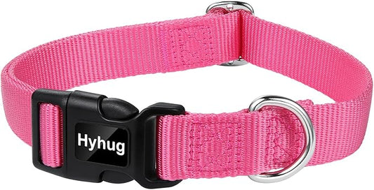 Hyhug Dog Collar with Quick Release Buckle, Nylon Adjustable Durable Cute Pet Collars for Medium Dogs, Boy and Girl(Candy Pink, Medium)