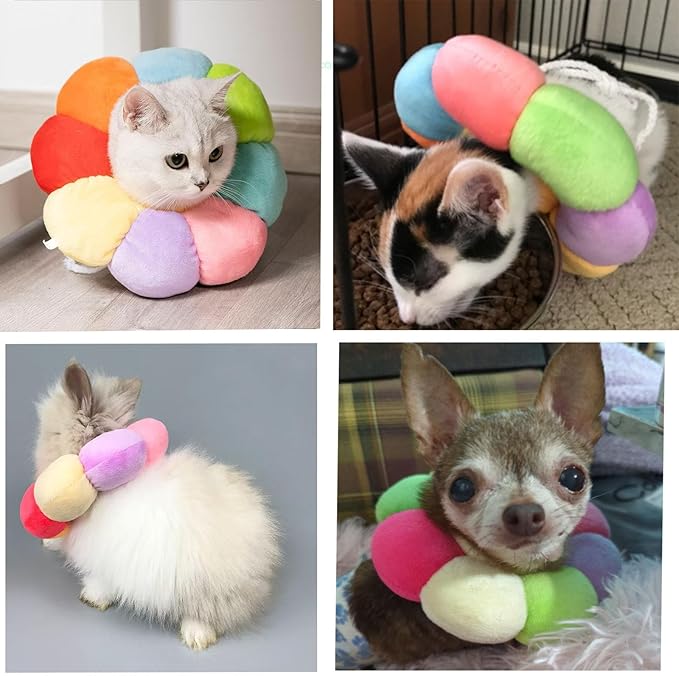 Rabbit Cat Cone Collar Soft,Adjustable Cat Recovery Wound Healing Accessory,Cats Cones to Stop Licking,for Chinchilla,Guinea Pigs,Bunny,Kitten Donuts Collar After Surgery(X-Small)
