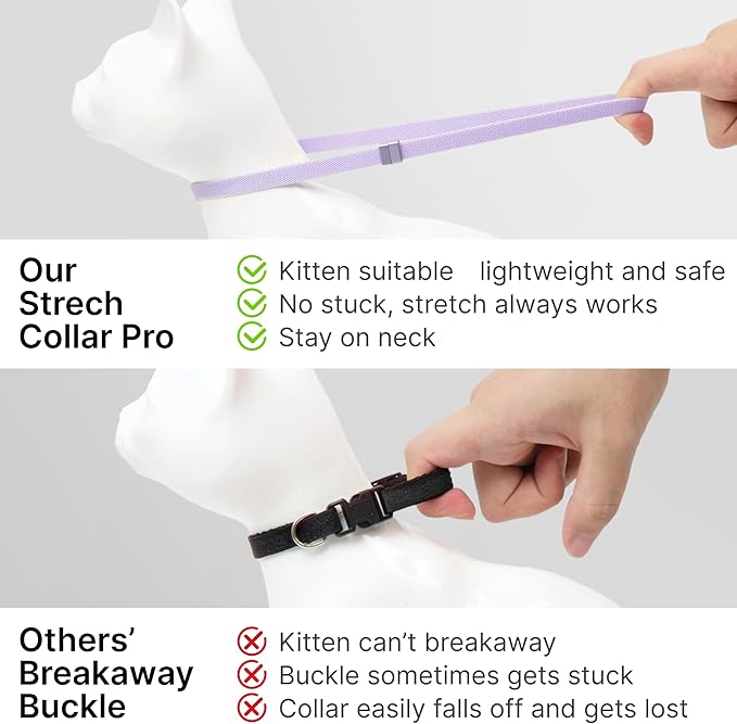 Safety Cat Collar Pro and Tag Set - U.S. IDA Gold Award, Elastic Release Cat Collar Charm Tag, Non Breakaway Cat Collar Adjustable with Charm for Kitten Small Large Cats (Midnight Black, M)