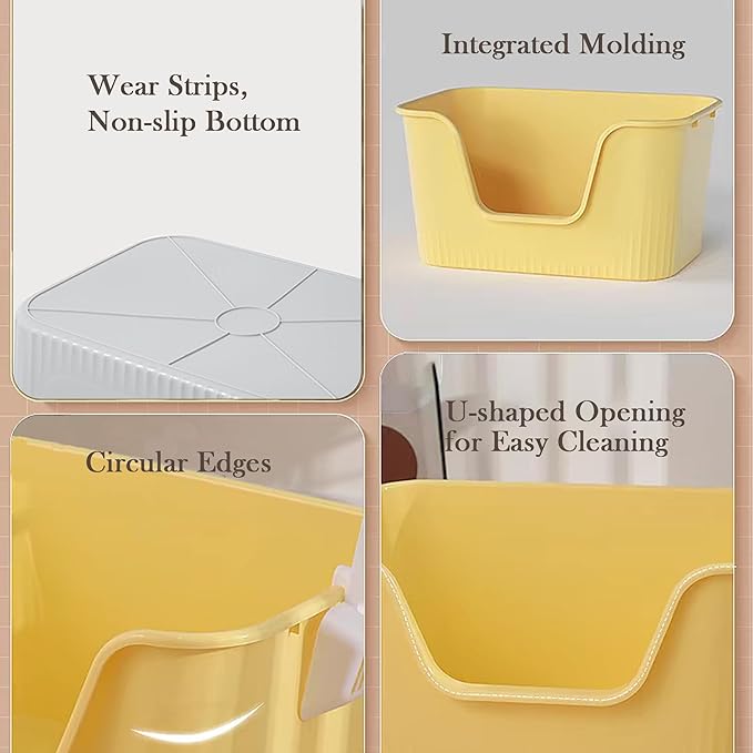 Vealind Jumbo Litter Box, XL Litter Boxes for Big Cats, Extra Large Space, High Sided Litter Pan, Leak-Proof & Anti-Splashing, Easy Clean & Durable (25” * 17” * 13” Yellow)