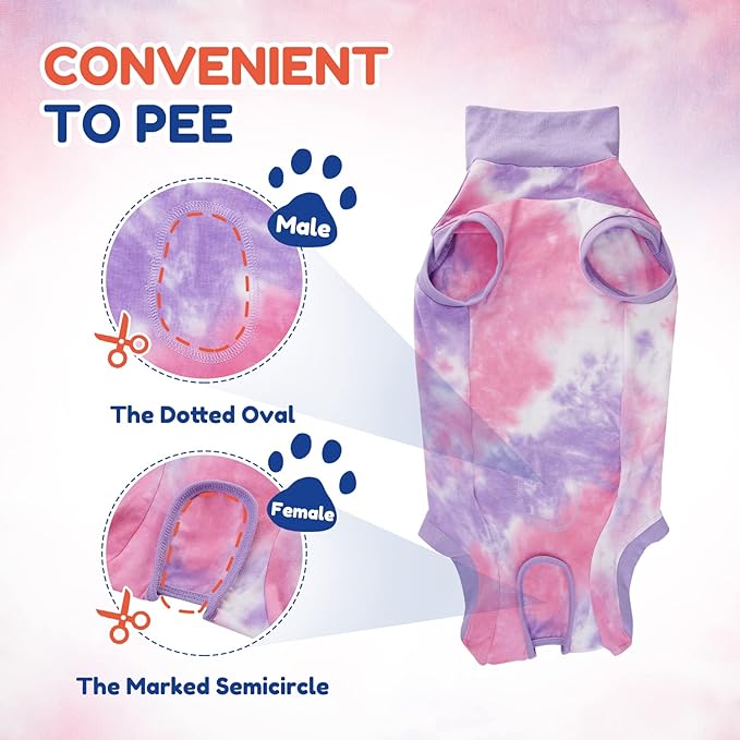 Breathable Dog Recovery Suit for Male/Female, Tie Dye Purple Dog Onesie for Abdominal Wounds, Cone E-Collar Alternative After Surgery to Anti-Licking, Professional Surgery Suit for Dogs Small