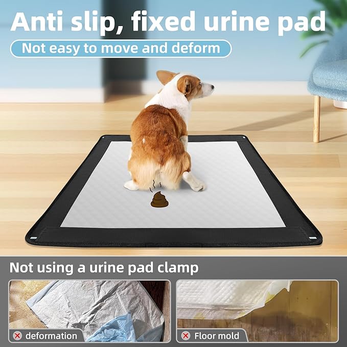 Dog Pee Pad Holder, Puppy Pad Holder, 14 Powerful Magnetic Clips, Indoor Dog Potty, Oxford Cloth Material, Fit 34x28 Pad, Black