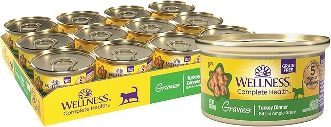 Wellness Complete Health Gravy Adult Wet Cat Food, Natural, Protein-Rich, Grain Free, 3 Ounce, 12 Pack, (Turkey Dinner)